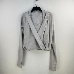Zyia Active‎ Haze Top Womens Medium Gray Heather Shawl Wrap Hooded Yoga Stretch